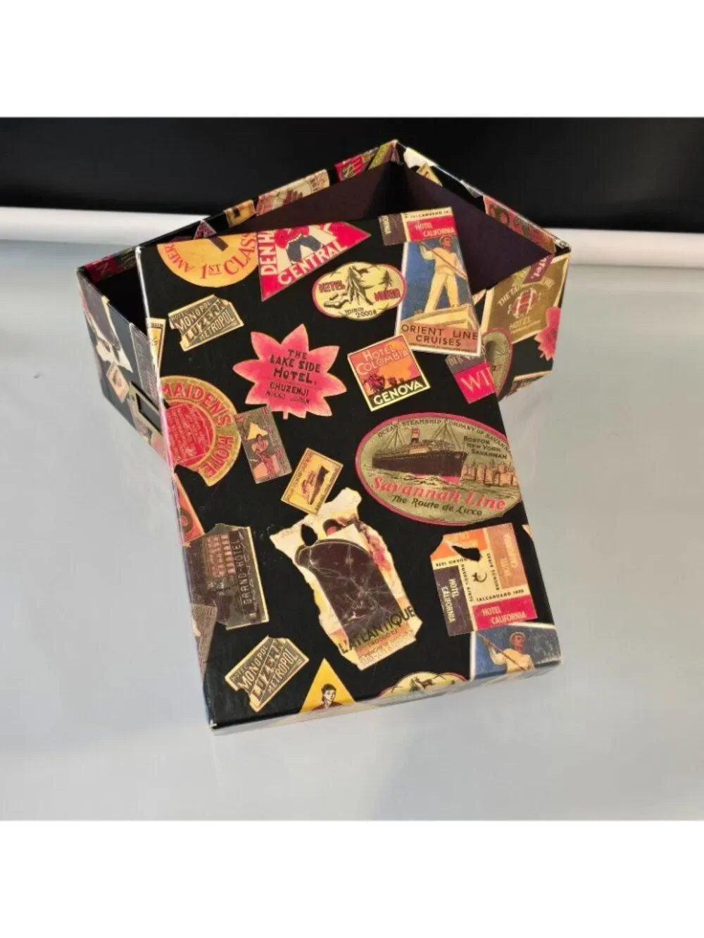 Decorative Storage Box Vintage Travel Labels Collage #1